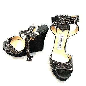 Jimmy Choo Black- Pewter Wedges - Size 5